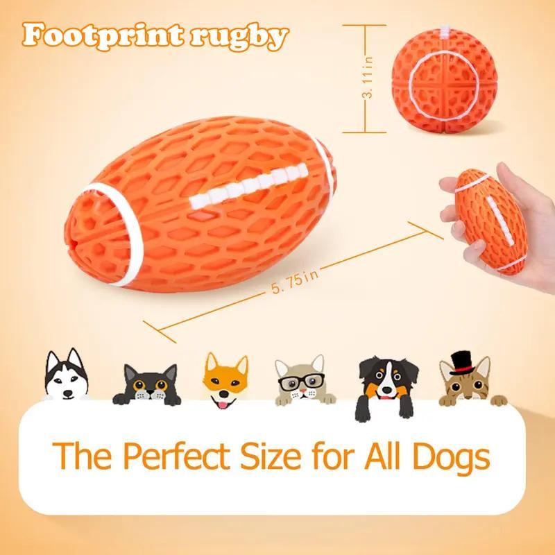 Durable Rubber Dog Toy Chew-Resistant Interactive Squeaky Football Toy