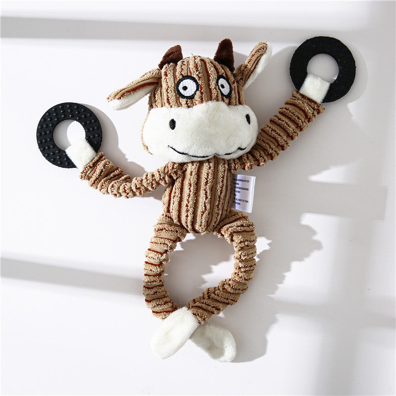 Donkey-Shaped Corduroy Dog Toy Chew Squeaky Plush Puppy Toy