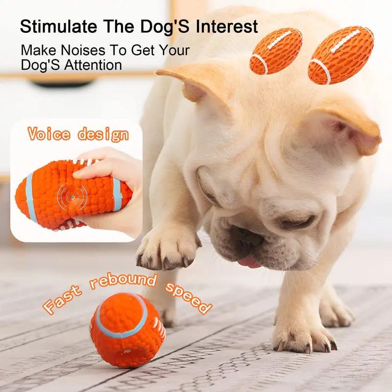 Durable Rubber Dog Toy Chew-Resistant Interactive Squeaky Football Toy