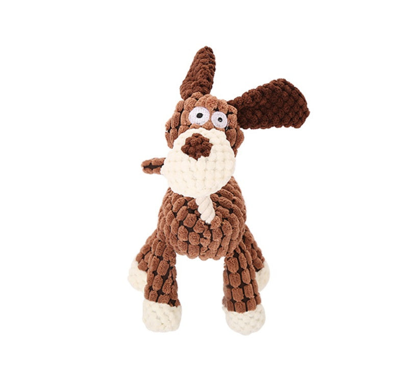 Donkey-Shaped Corduroy Dog Toy Chew Squeaky Plush Puppy Toy