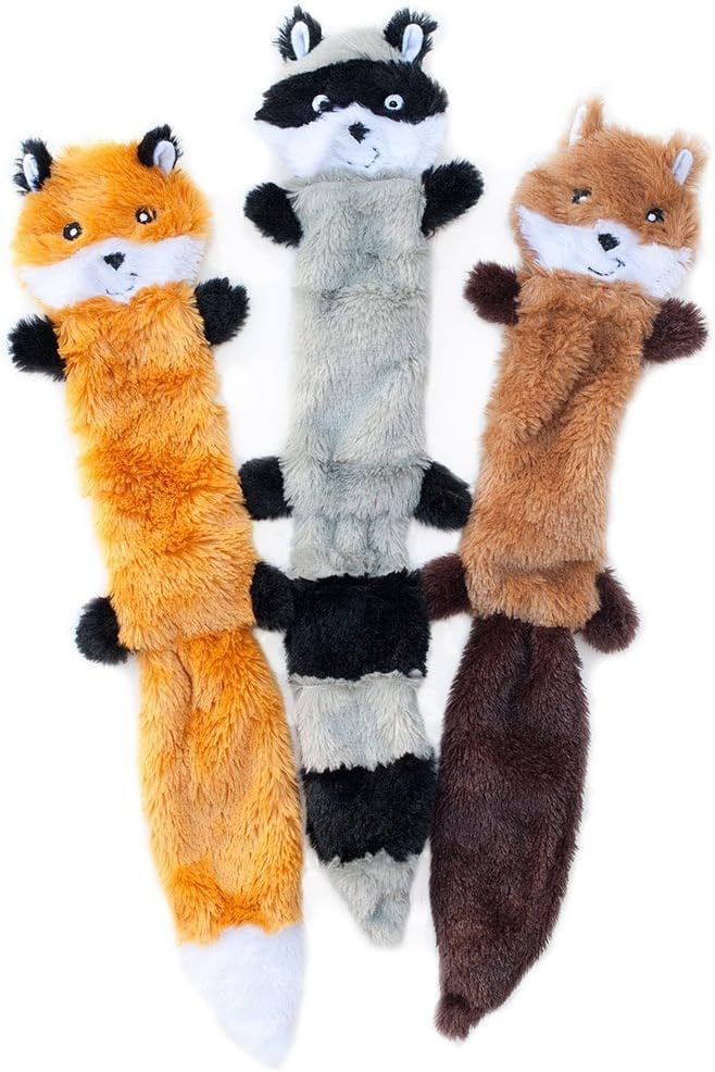 Peltz Fox Raccoon Squirrel Dog Toy Unstuffed Squeaky Plush Toy