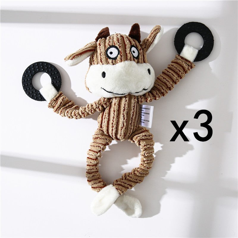 Donkey-Shaped Corduroy Dog Toy Chew Squeaky Plush Puppy Toy