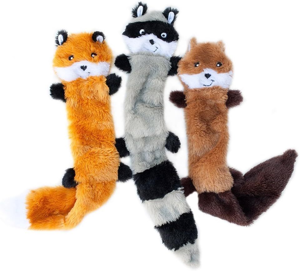 Peltz Fox Raccoon Squirrel Dog Toy Unstuffed Squeaky Plush Toy