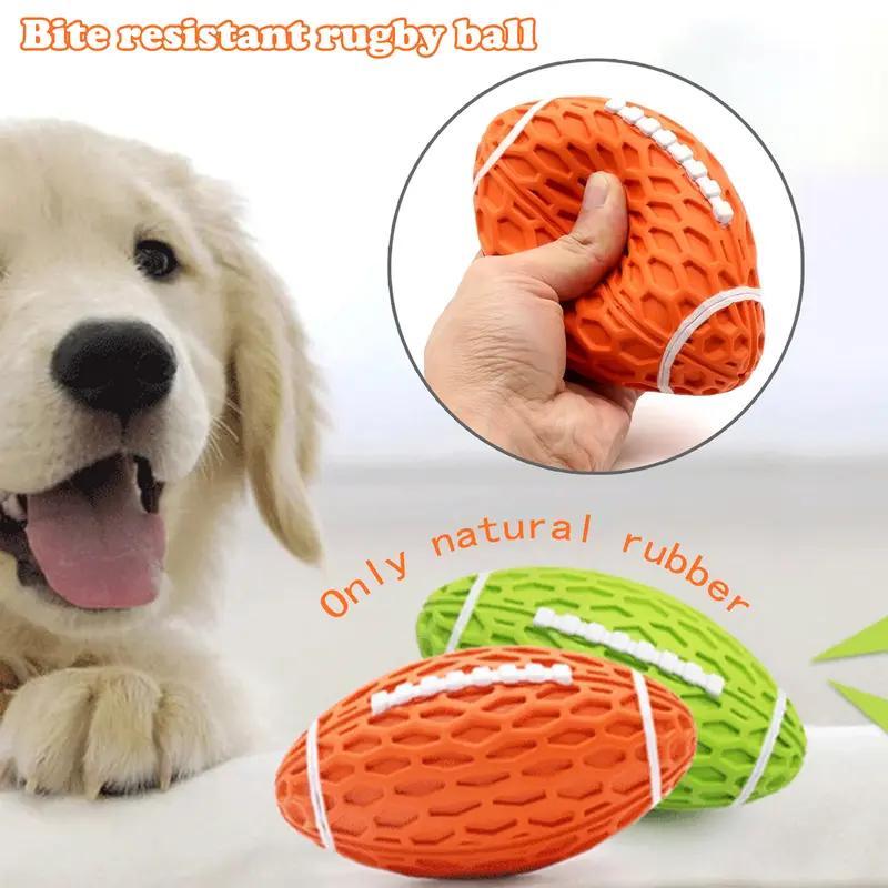Durable Rubber Dog Toy Chew-Resistant Interactive Squeaky Football Toy