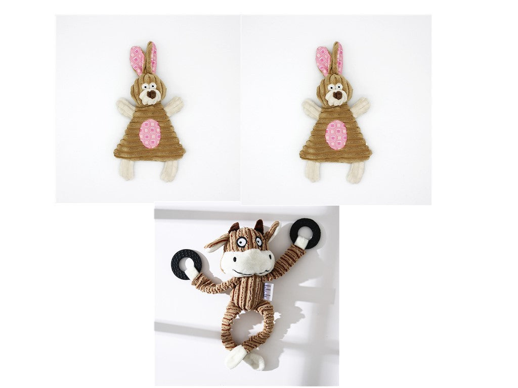 Donkey-Shaped Corduroy Dog Toy Chew Squeaky Plush Puppy Toy