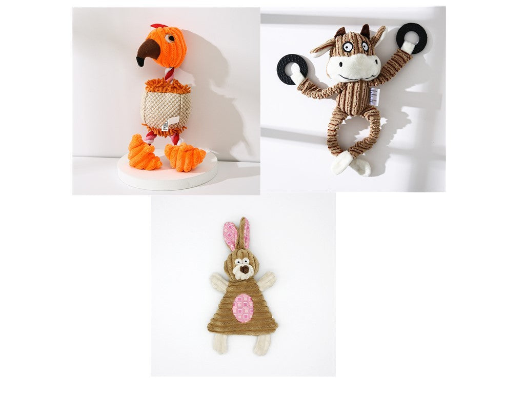 Donkey-Shaped Corduroy Dog Toy Chew Squeaky Plush Puppy Toy