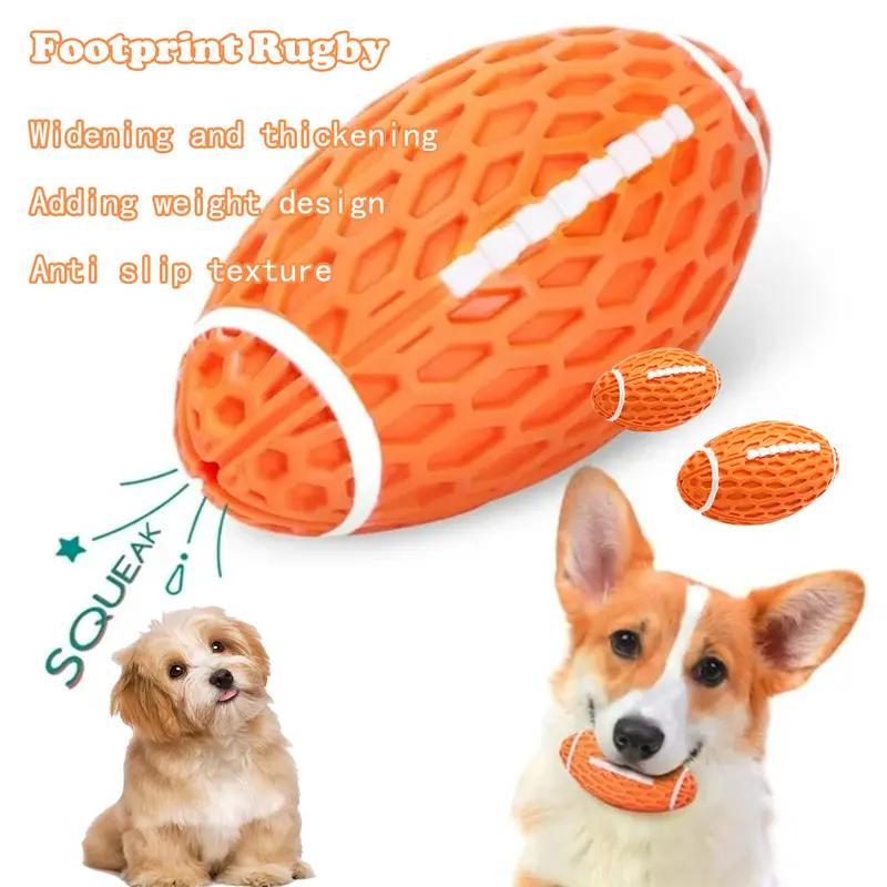 Durable Rubber Dog Toy Chew-Resistant Interactive Squeaky Football Toy
