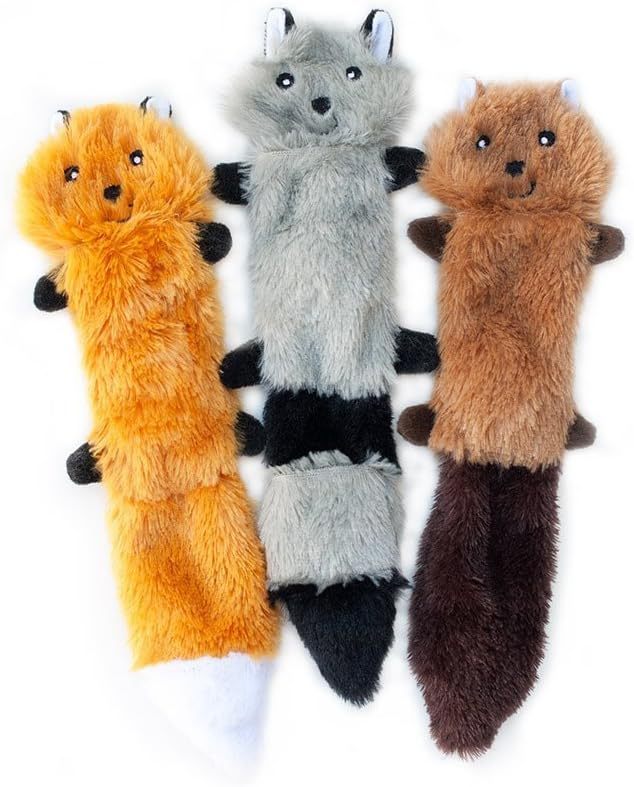 Peltz Fox Raccoon Squirrel Dog Toy Unstuffed Squeaky Plush Toy