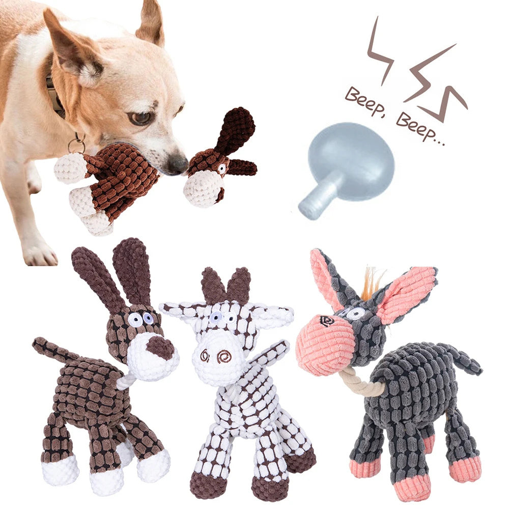 Donkey-Shaped Corduroy Dog Toy Chew Squeaky Plush Puppy Toy