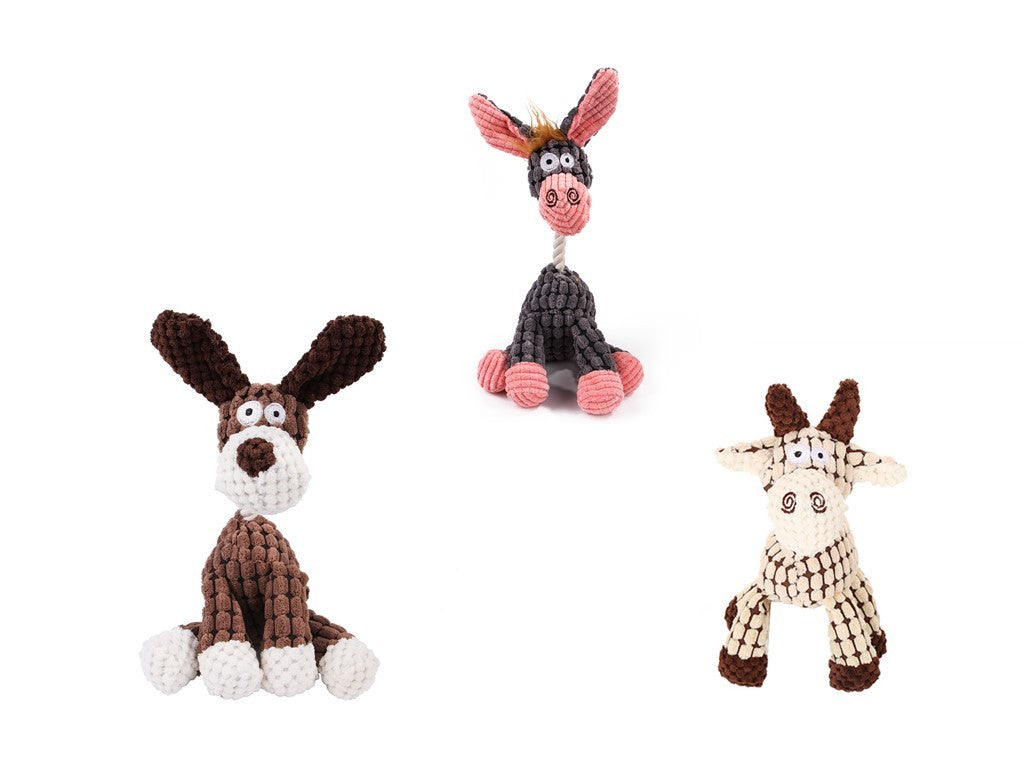 Donkey-Shaped Corduroy Dog Toy Chew Squeaky Plush Puppy Toy